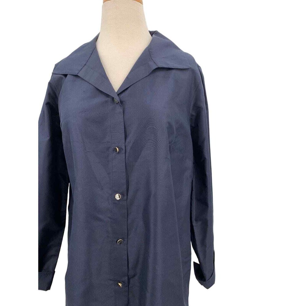 NWT Talbots Women's LS Button Front Navy Silk Shirt/Tunic Cuff Sleeve‎ Size 12